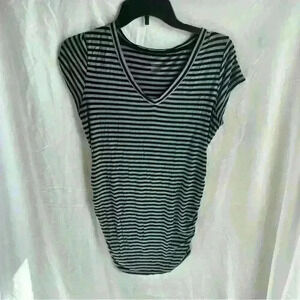 Liz Lange Maternity Black and Gray Striped Short Sleeve Shirt Size S
